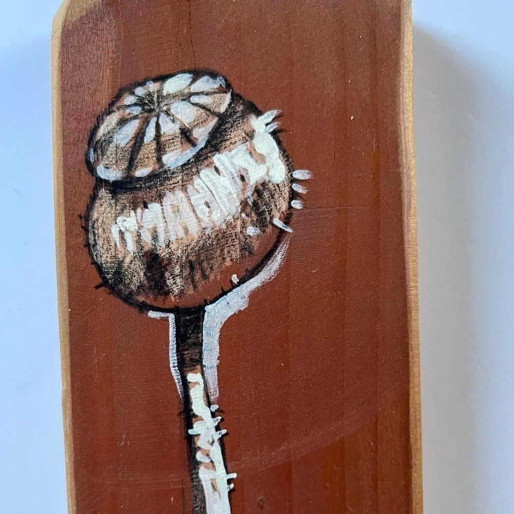 POPPY Seed‎ Pod Painting on a Woodblock